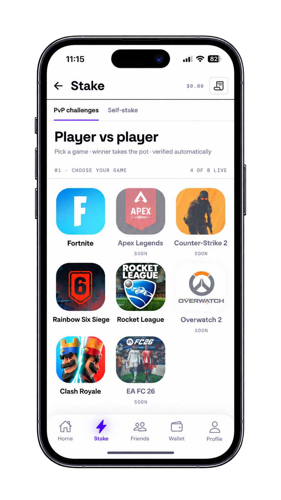 Rush app — Pick your game